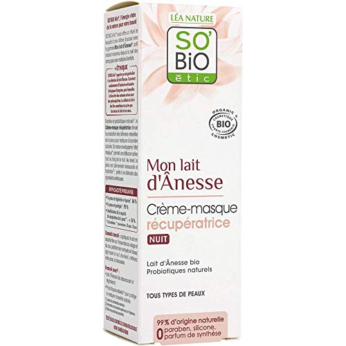 So’Bio Étic – Crème Visage Récupératrice Masque Nuit Mon Lait d’Ânesse Bio
