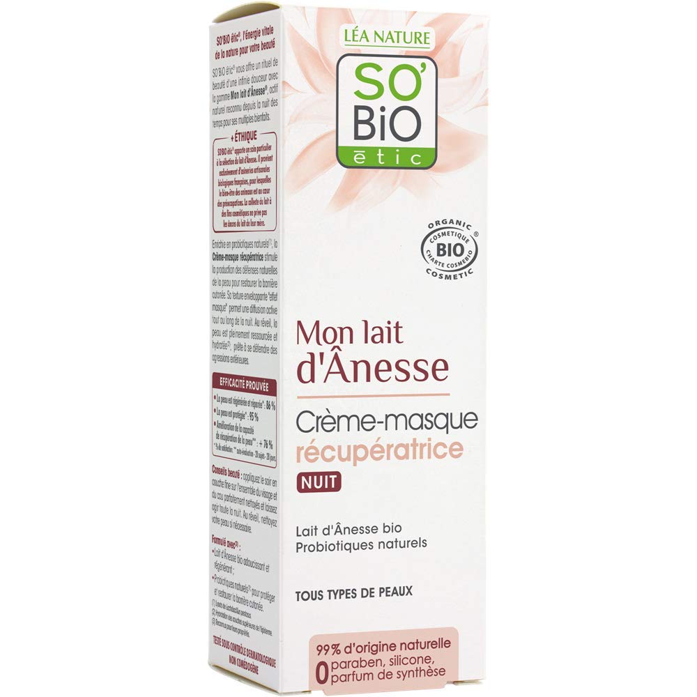 So’Bio Étic – Crème Visage Récupératrice Masque Nuit Mon Lait d’Ânesse Bio
