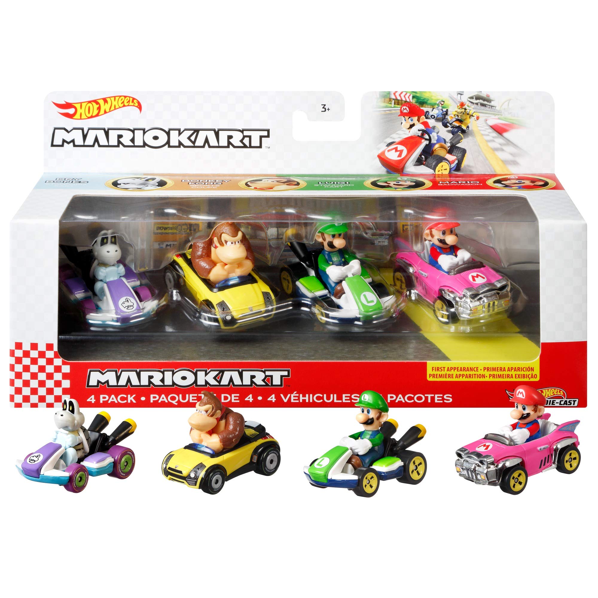 Hot Wheels – Pack de 4 Voitures Mario Kart